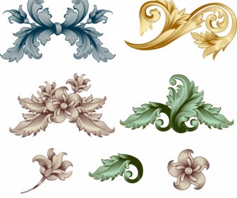 Floral Decorative Elements Elegant Shiny Decor Vintage Baroque