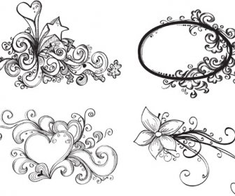 Floral Drawing Elements Free Vector