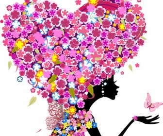 Floral Girls With Valentine Vector