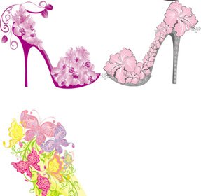 Floral High Heel Shoe Design Vector