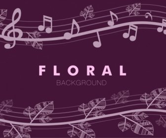 Floral Music Notes Seamless Pattern Violet Curves Design