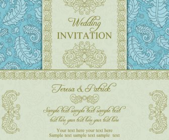 Conjunto De Vetores De Cartões De Convite De Casamento Ornamentado Floral