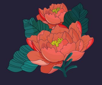 Floral Painting Colored Retro Sketch
