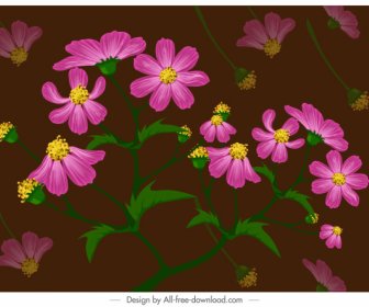 Lukisan Bunga Berwarna-warni Mekar Sketsa Dekorasi Klasik