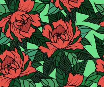 Floral Pattern Green Red Classical Handdrawn Sketch