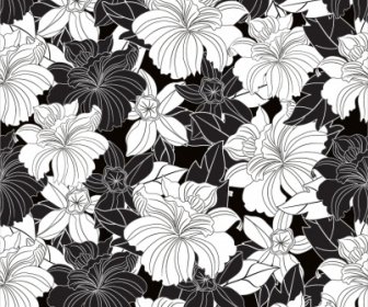 Floral Pattern Template Black White Retro Handdrawn Sketch