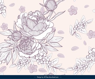 Floral Pattern Template Classical Handdrawn Sketch