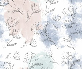 Floral Pattern Template Handdrawn Sketch Retro Design