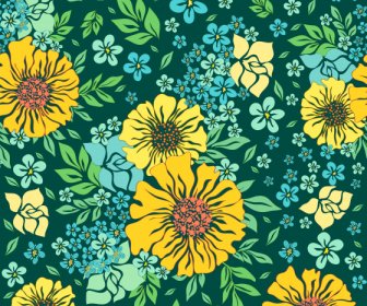 Floral Pattern Template Luxuriant Colorful Classic Handdrawn Design