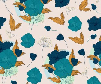 Floral Pattern Template Retro Repeating Handdrawn Sketch