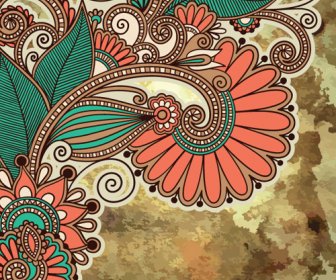 Floral Patterns With Grunge Backgrounds Vector