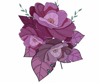 Floral Petals Icon Violet Handdrawn Decor Classic Design