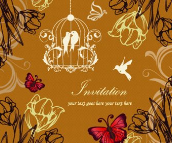 Floral Retor Invitations Background Vector