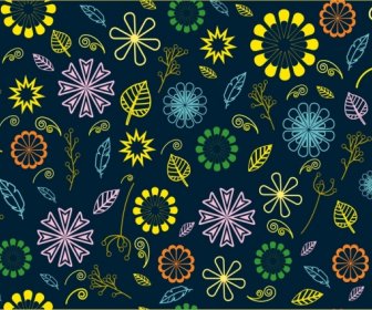 Floral Seamless Pattern Various Colorful Flowers Dark Backdrop
