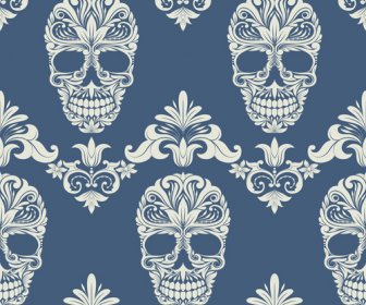 Floral With Skull Vector Seamless Pattern