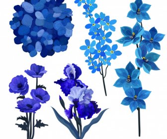 floras icons dark blue decor classical sketch