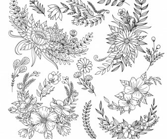 Floras Folha ícone Preto Branco Lineart Design