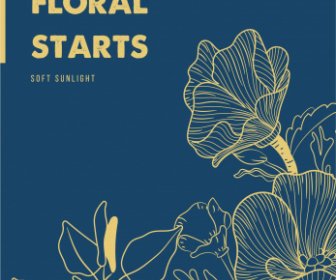 Floras Poster şablonu Klasik Handdrawn Yaprakları Yaprak Kroki