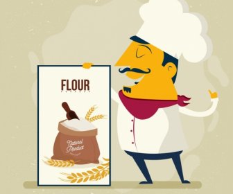 Mehl Werbung Männlichen Koch Symbol Farbigen Cartoon