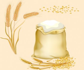 Iconos De Fondo Brillante Diseño Amarillo Cereal Saco De Harina
