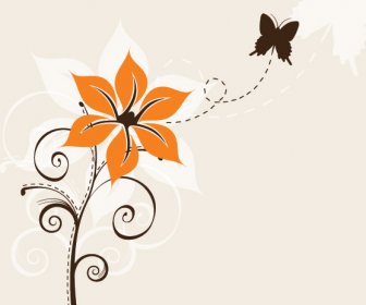 Flower And Butterfly Vector Graphic