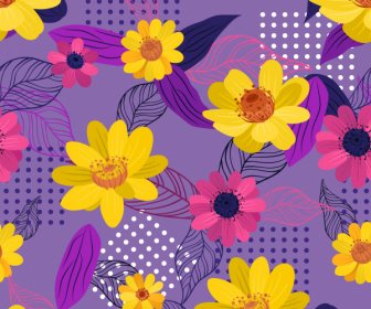 Flower Background Multicolored Petals Classical Handdrawn Sketch