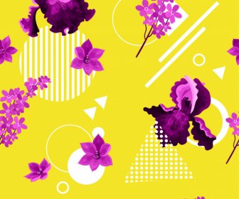 Fleur Fond Violet Design Plat Décor Géométrique