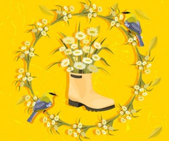 花背景花輪ブート鳥アイコン黄色クラシック