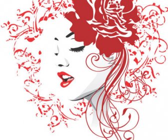 Flower Heads And Beautiful Girl Vector