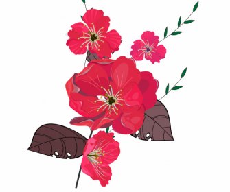 Flower Icon Blooming Sketch Colored Classical Design