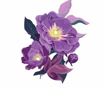 Flower Icon Colored Classical Design Blooming Sketch