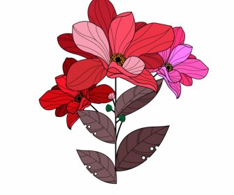 Flower Icon Colored Classical Handdrawn Sketch