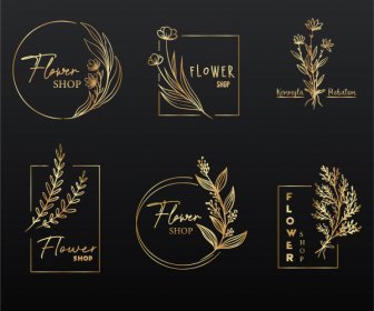 Blumen Logo Vorlage Elegante Retro Golden Handgezeichnet