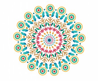 Flower Mandala Sign Icon Colorful Flat Symmetrical Delusion Design