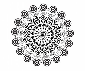 Ikon Tanda Mandala Bunga Garis Ilusi Simetris Hitam Putih Datar