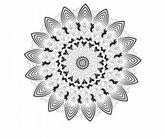 Tanda Ikon Mandala Bunga Hitam Putih Garis Bentuk Lingkaran Ilusi