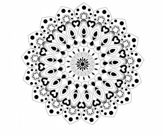 花の曼荼羅のアイコンサイン黒白錯覚対称形状アウトライン