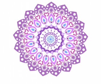 花の曼荼羅のアイコンサイン紫の対称円錯視形状デザイン