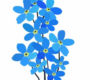 Lukisan Bunga Dekorasi Biru Sketsa Gambar Tangan Datar Klasik