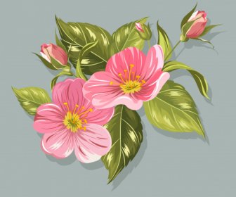Flower Painting Colored Classical Handdrawn Sketch