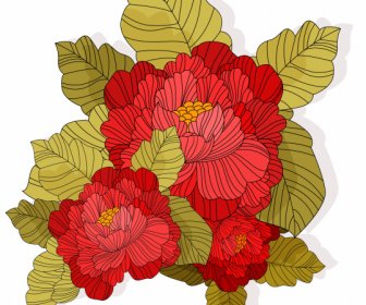 çiçek Boyama Renkli Klasik Elle çizilmiş Kroki