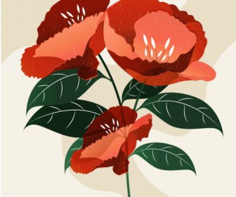 Flower Painting Colored Retro Design