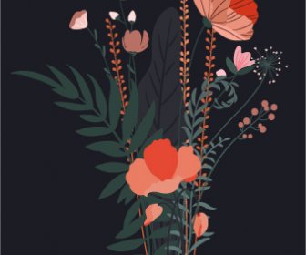 Pintura De Flores Diseño Retro Oscuro