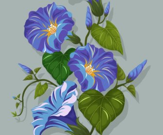 花の絵画緑の紫色の装飾古典的なデザイン