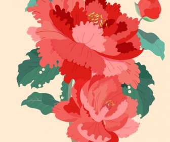 Lukisan Bunga Desain Retro Merah Hijau