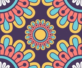 Pola Bunga Dekorasi Closeup Simetris Datar Klasik Berwarna-warni