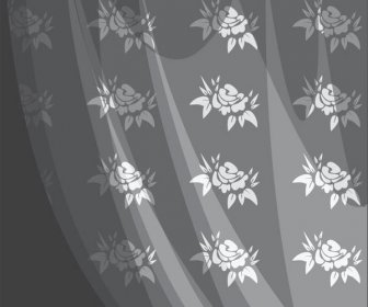Flower Pattern On Curtain Gray Background
