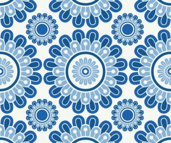 Blumenmuster-Schablone Klassisches Blaues Flaches Sich Wiederholendes Dekor
