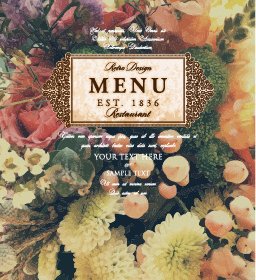 Flower Restaurant Menu Cover Vintage Styles Vector