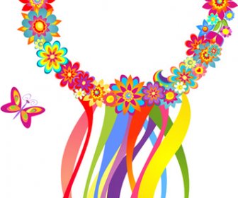 Flower With Colored Ribbon Vector Graphics